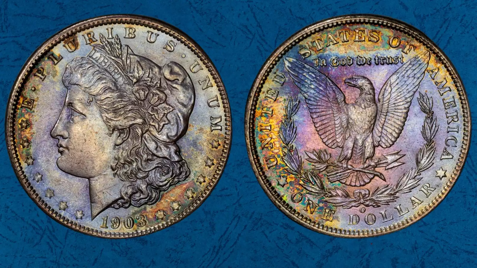 Side-by-side comparison of 1903 Philadelphia Morgan dollar versus 1903-O New Orleans Morgan dollar showing the O mintmark location