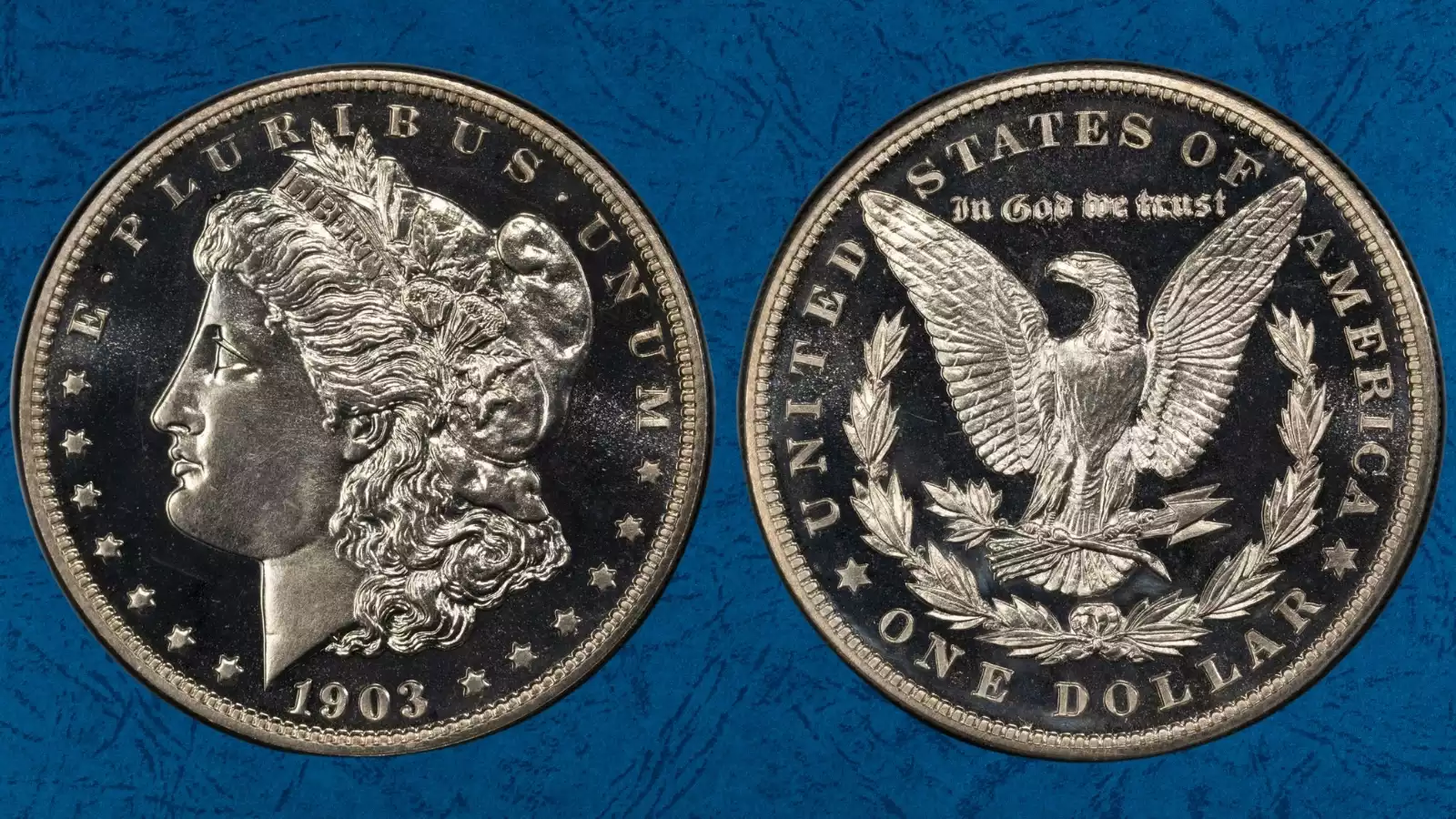 1903 Proof Morgan silver dollar Philadelphia Mint showing mirror fields and partially frosted portrait